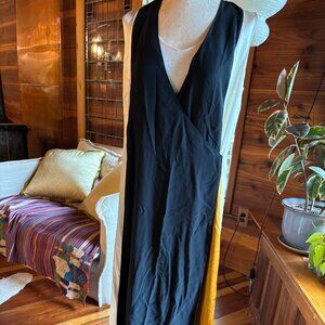 Tory Burch Womens 8 Black Gold Clarice Silk Wrap Colorblock Midi Runway Dress